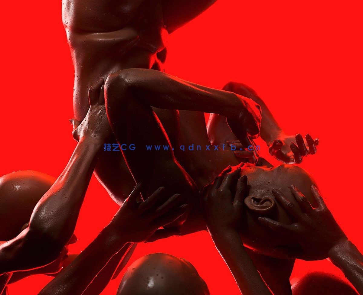 Redshift渲染器众人托举人体雕塑泥塑艺术C4D工程文件(图1)