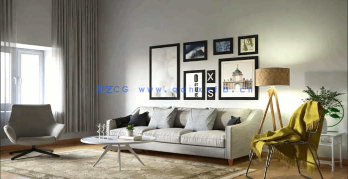 C4D与Vray5逼真3D客厅完整制作视频教程(图3)