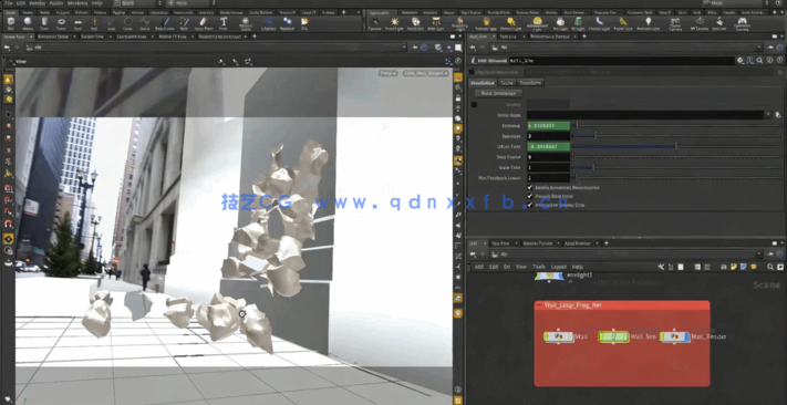 Houdini墙壁粉碎落石逼真特效制作视频教程(图5)