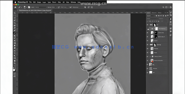 PS照片变石膏雕塑艺术特效实例制作频教程(图2)
