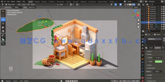 Blender卡通迷你等距厨房房间实例制作视频教程 (图5)