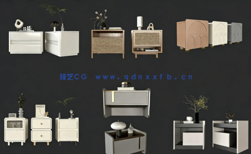 35套单体床头柜模型vol01-现代简约风(图1)