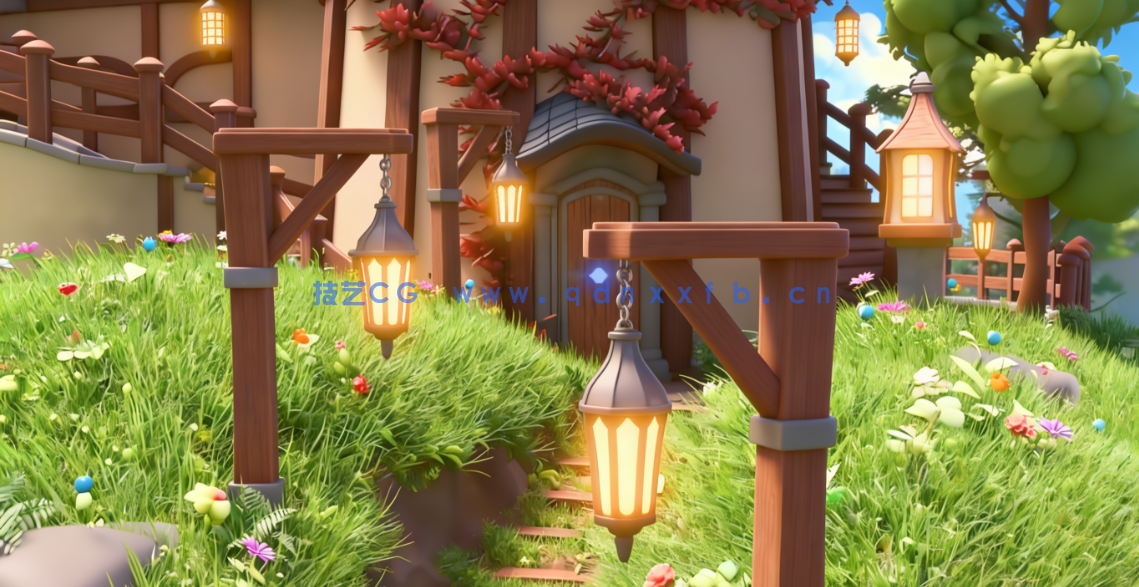 Blender 4复古迷你城堡池塘石桥完整制作流程视频教程(图2)