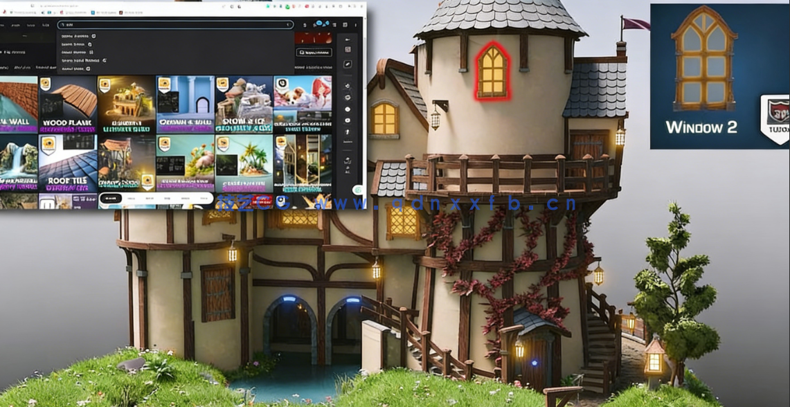 Blender 4复古迷你城堡池塘石桥完整制作流程视频教程(图5)