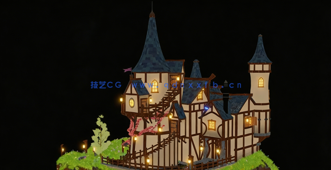 Blender 4复古迷你城堡池塘石桥完整制作流程视频教程(图6)