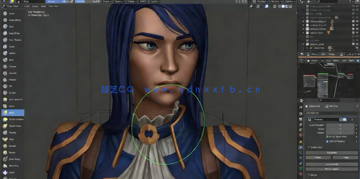 Blender英雄联盟游戏角色皮城女警Caitlyn凯特琳制作视频课程(图3)
