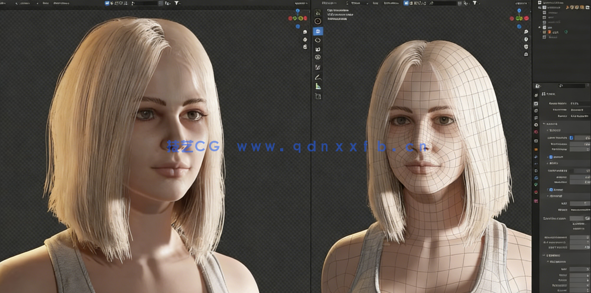 Blender 3D金发女孩角色完整制作工作流程视频教程 (图4)