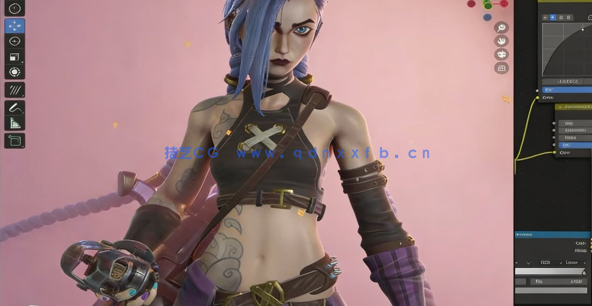 Blender机枪女战士游戏角色完整制作工作流程视频教程 (图2)