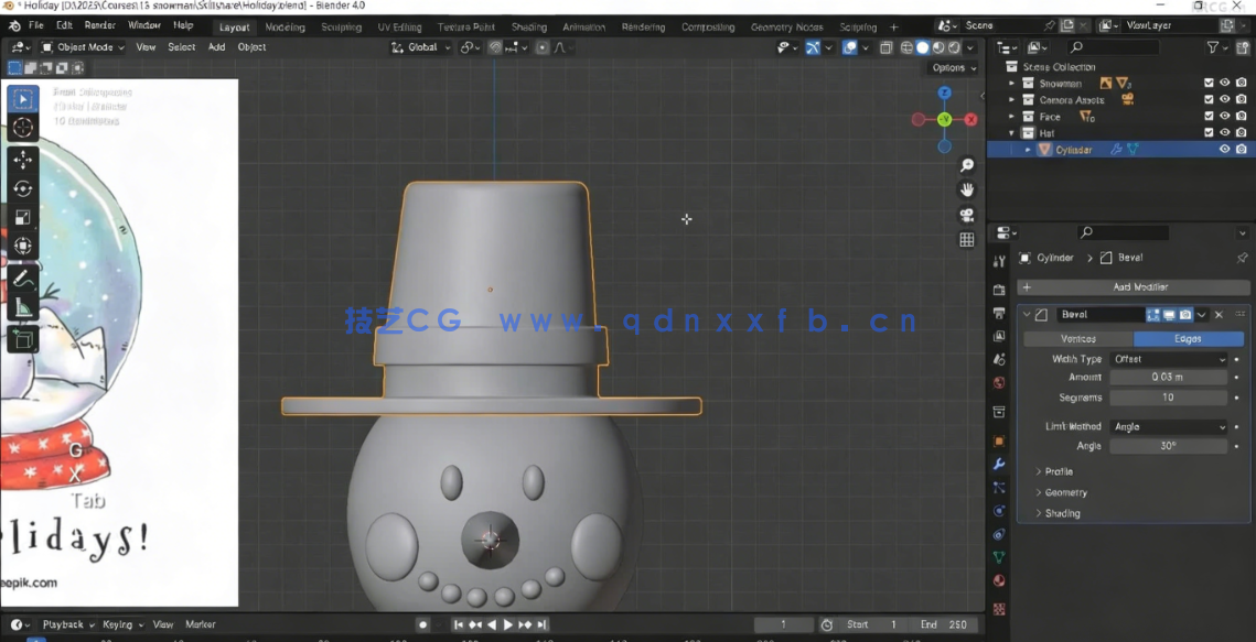 Blender逼真雪人假日玻璃球实例制作视频教程(图3)