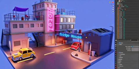 Blender低多边形赛博朋克场景制作流程视频教程(图2)