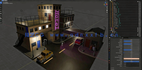 Blender低多边形赛博朋克场景制作流程视频教程(图6)