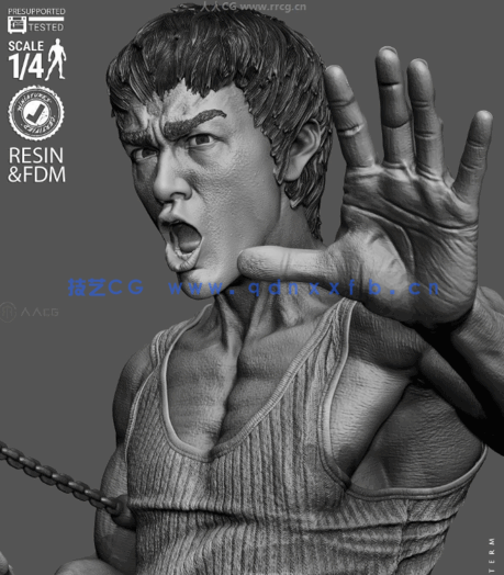 [3D打印人物] 李小龙双截棍经典姿势半身像角色雕刻手办3D打印模型(图4)