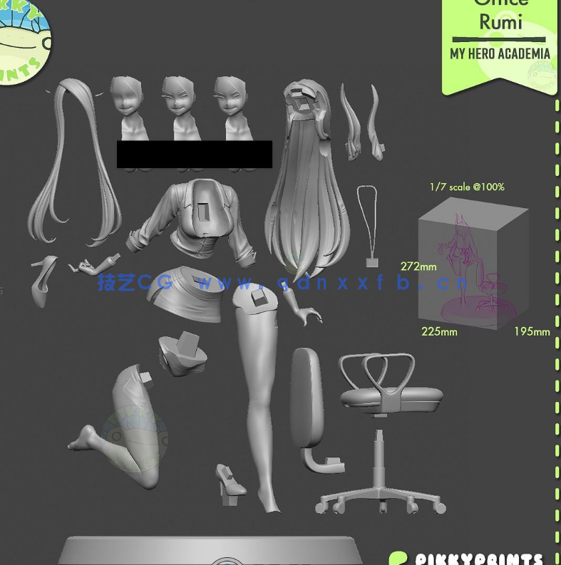 [3D打印人物] 米尔科Mirko短裙高跟鞋《我的英雄学院》动漫角色雕刻手办3D(图5)