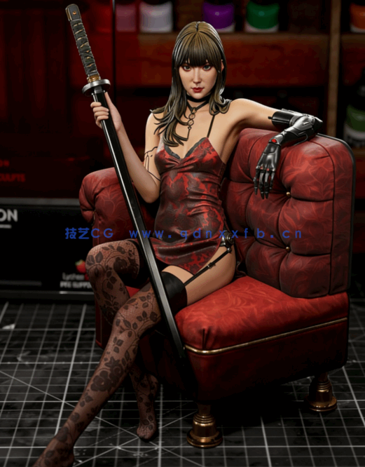 [3D打印人物] 百合子Yuriko持剑角色雕刻手办3D打印模型(图2)