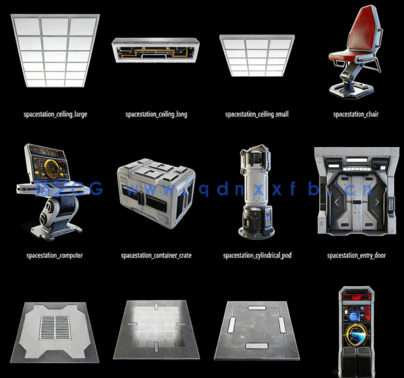 [室内设计] 科幻风格太空站宇宙空间站室内场景3D模型合集(图2)