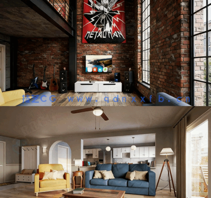 [室内设计] 现代风格设计师艺术家室内公寓设计3D模型(图1)