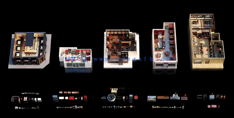 [室内设计] 中餐厅汉堡店寿司店披萨店等室内场景3D模型合集(图2)