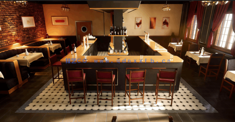 [室内设计] 中餐厅汉堡店寿司店披萨店等室内场景3D模型合集(图3)