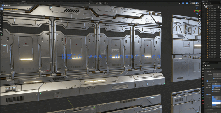 [室内设计] 科幻建筑墙壁PBR面板3D模型(图2)