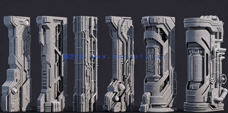 [室内设计] 未来建筑科技飞船真实质感柱子3D模型(图4)