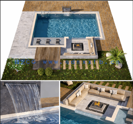 [室内设计] 超精细豪华泳池建筑设计3D模型(图1)