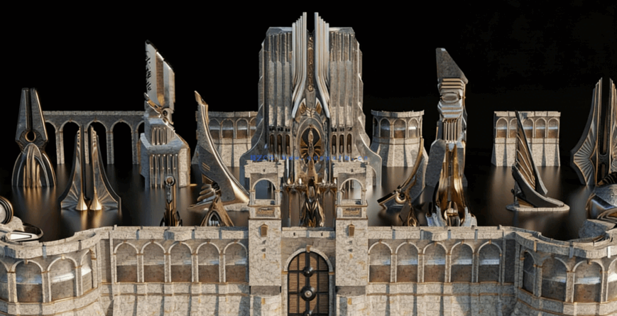 [建筑景观] 新阿斯加德北欧神话奇幻建筑环境场景3D模型(图1)