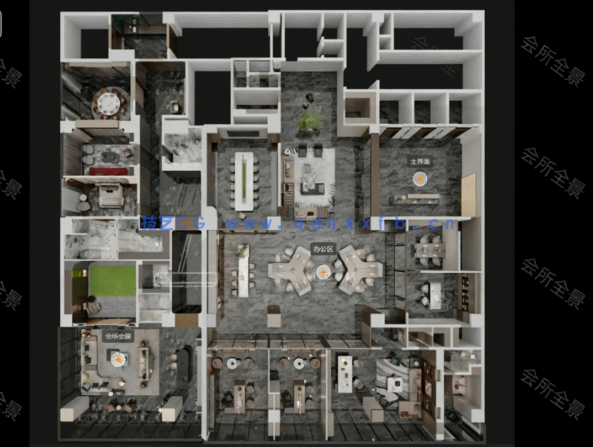 大型工装办公室 会所施工图及效果图、报价系统(图3)