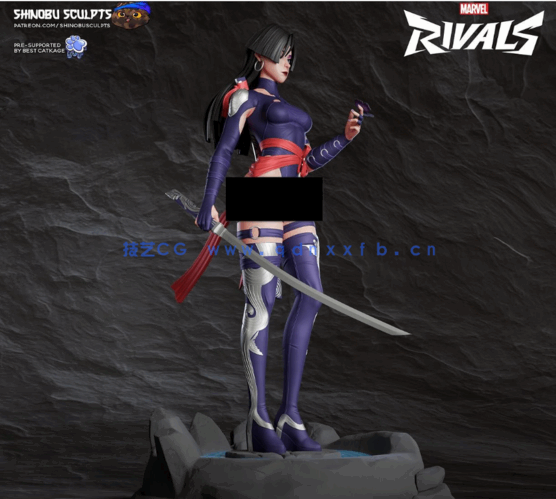 [3D打印人物] 灵蝶Psylocke持剑站姿漫威人物角色雕刻手办3D打印模型(图3)