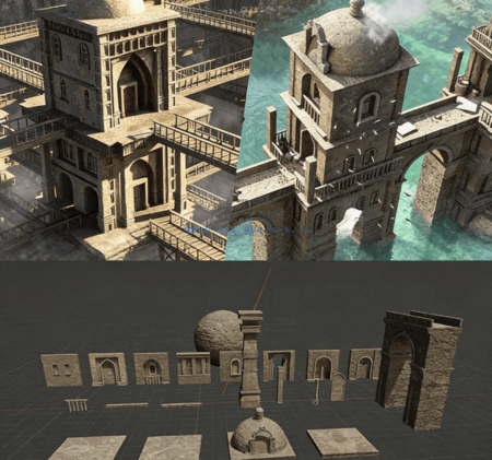 [建筑景观] 高质量模块化古代建筑建筑场景3D模型(图3)