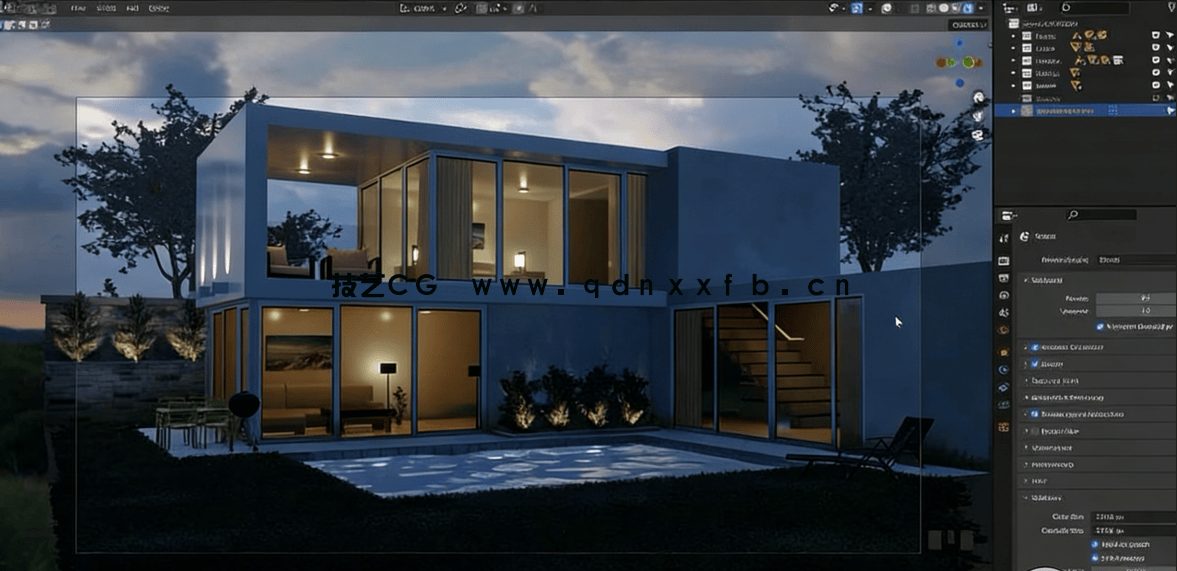 Blender现代房屋建筑室内外场景完整制作流程视频教程 (图4)
