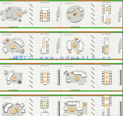  2023年豪宅客餐厅布置CAD图库(图3)