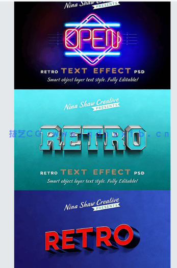 10组Retro复古风格文字文本艺术特效PSD字模(图4)