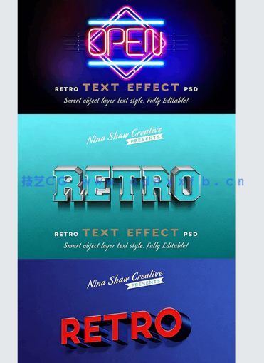 10组Retro复古风格文字文本艺术特效PSD字模(图6)