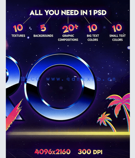 复古时尚霓虹灯金属感艺术特效PSD模板(图2)