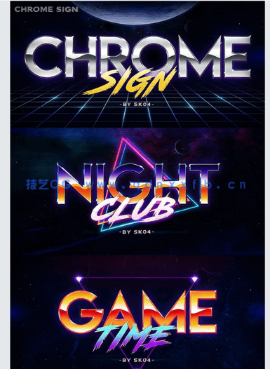 复古时尚霓虹灯金属感艺术特效PSD模板(图5)
