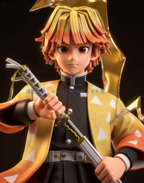 [3D打印人物] 我妻善逸Zenitsu《鬼灭之刃》动画角色雕刻手办3D打印模型(图1)