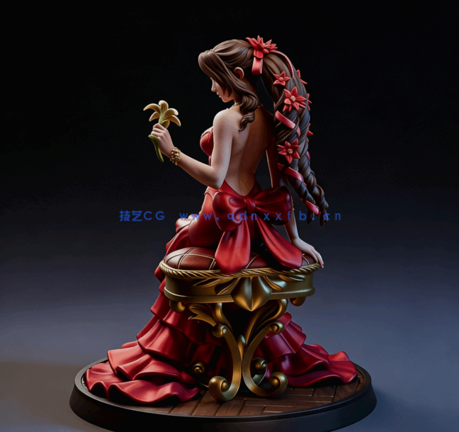 [3D打印人物] 爱丽丝Aerith坐姿《最终幻想7VII重制版》游戏角色雕刻手办3D(图3)