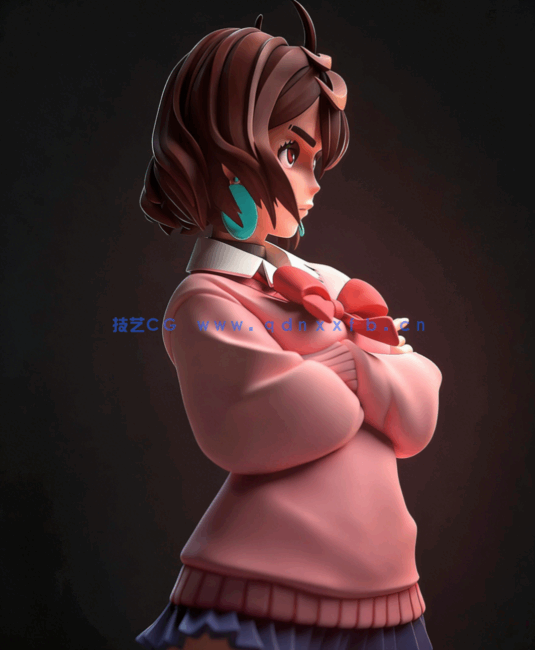 [3D打印人物] 绫濑桃Momo Ayase双臂交叉《当哒当》动漫角色雕刻手办3D打(图3)