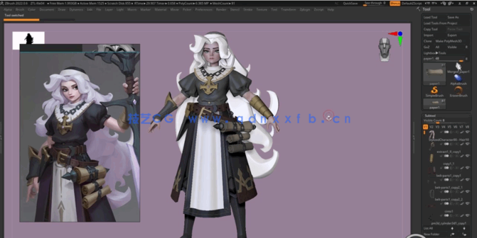 Zbrush风格化游戏女剑士雕刻制作视频教程(图5)