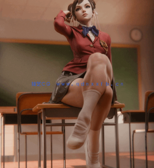 [3D打印人物] 春丽ChunLi校服造型《街头霸王》游戏角色雕刻手办3D打印模型(图2)