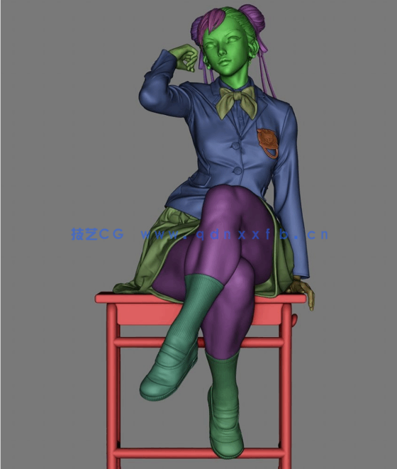 [3D打印人物] 春丽ChunLi校服造型《街头霸王》游戏角色雕刻手办3D打印模型(图4)