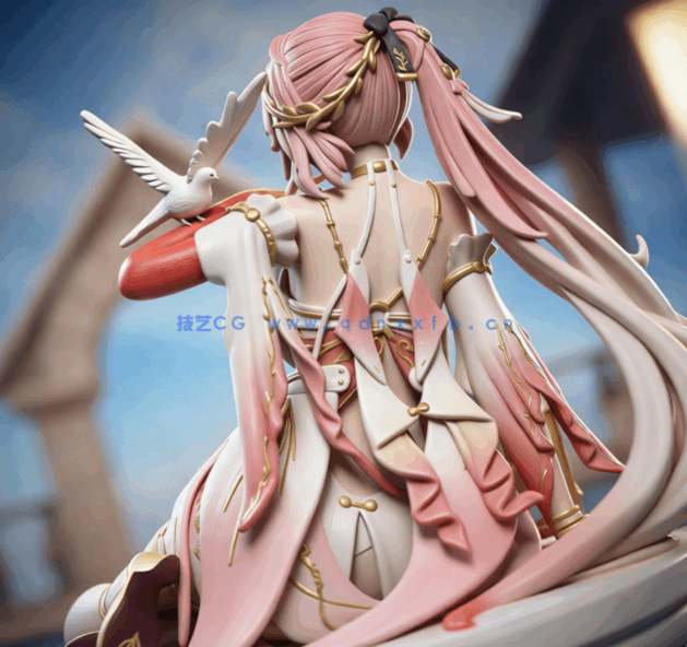 [3D打印人物] 长离Changli坐姿《鸣潮》游戏角色雕刻手办3D打印模型(图3)