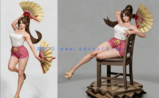 [3D打印人物] 不知火舞三种服饰《街头霸王6》版游戏角色雕刻手办3D打印模(图4)