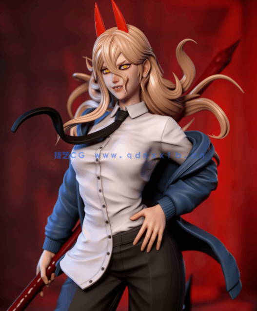 [3D打印人物] 帕瓦Powe手持镰刀《电锯人》动漫角色雕刻手办3D打印模型(图1)