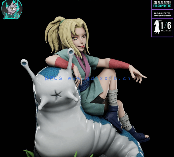 [3D打印人物] 年轻纲手Tsunade坐姿《火影忍者》动漫角色雕刻手办3D打印模(图5)