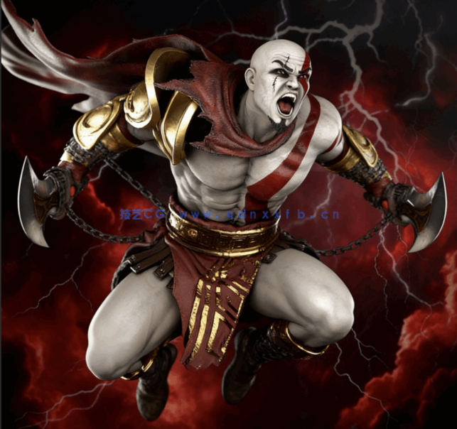 [3D打印人物] 奎托斯Kratos战斗姿势《战神》游戏角色雕刻手办3D打印模型(图1)