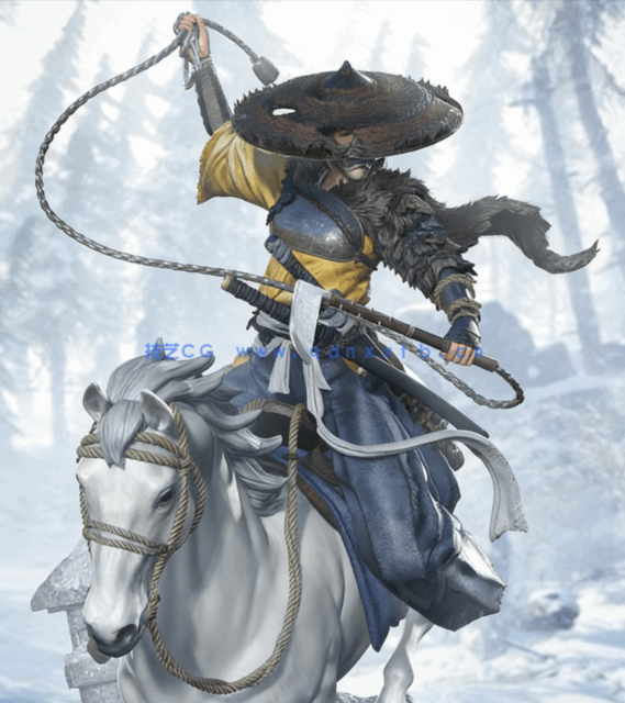 [3D打印人物] 笃Atsu骑马《羊蹄山之魂》游戏角色雕刻手办3D打印模型(图1)