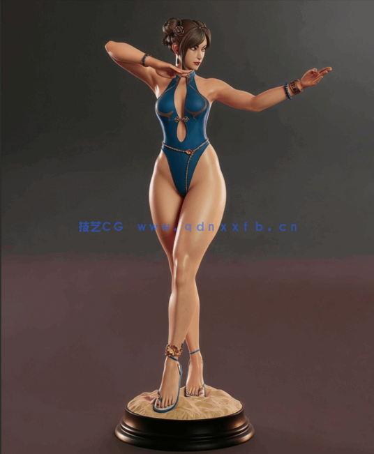 [3D打印人物] 春丽清凉战斗姿势《街头霸王6》游戏角色雕刻手办3D打印模型(图3)