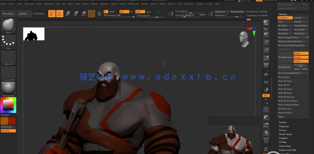 Zbrush战神游戏角色奎托斯实例雕刻建模全流程视频教程(图4)