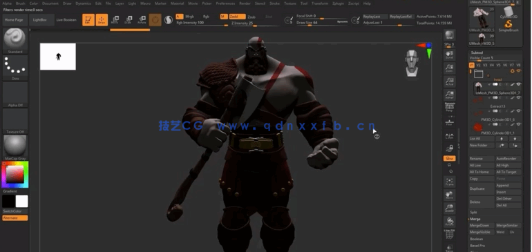 Zbrush战神游戏角色奎托斯实例雕刻建模全流程视频教程(图5)